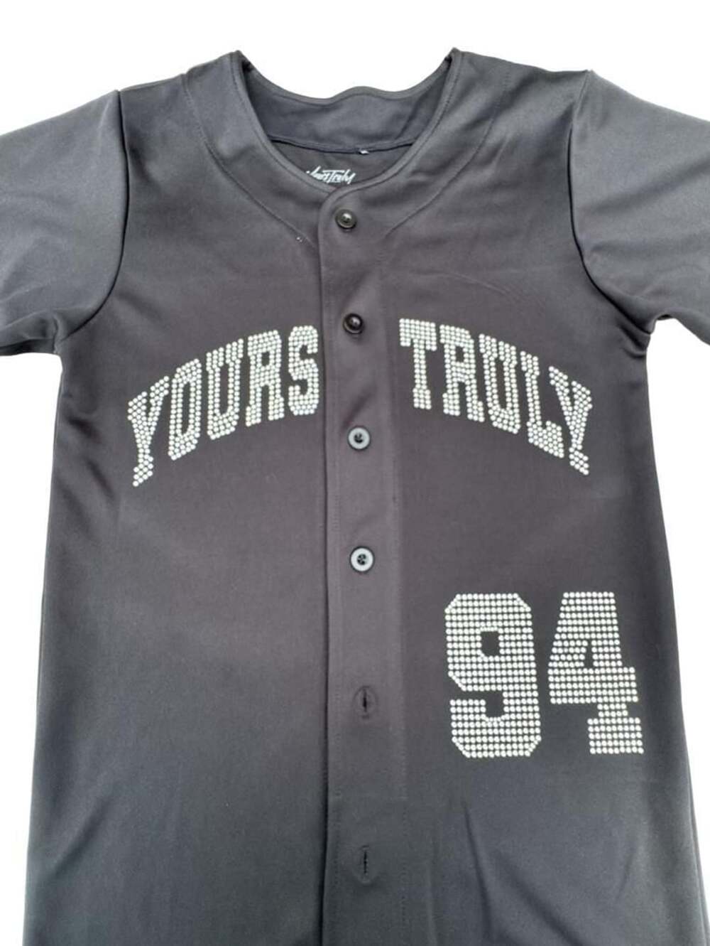 Yours Truly Rhinestone Baseball Jersey Black Size S